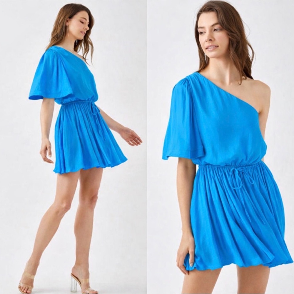 Mustard Seed One-Shoulder Bright Blue Mini Dress